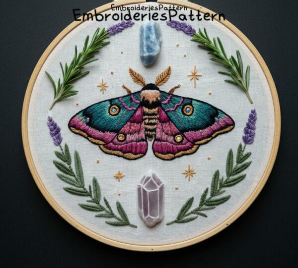 mystical moth hand embroidery pattern, mystical moth pattern, hand embroidery, hand embroidery pdf