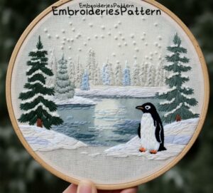 penguin winter embroidery hand embroidery pattern, penguin winter pattern, hand embroidery, hand embroidery pdf