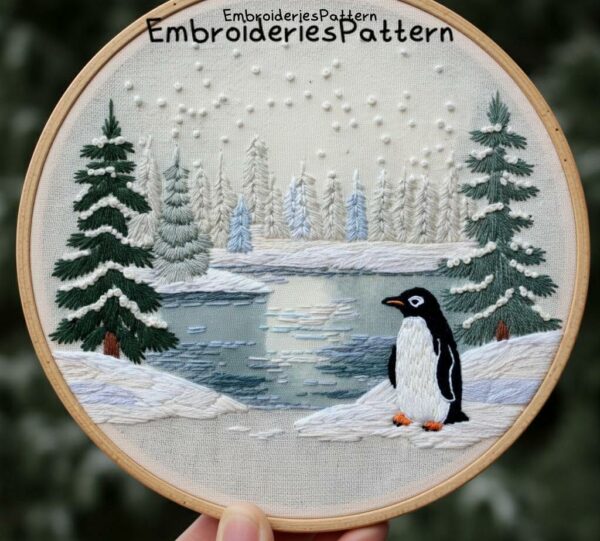 penguin winter embroidery hand embroidery pattern, penguin winter pattern, hand embroidery, hand embroidery pdf