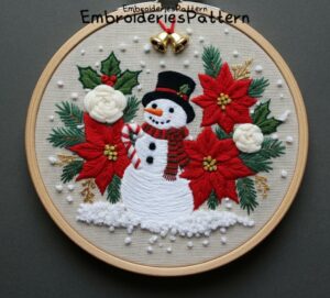 poinsettia snowman embroidery hand embroidery pattern, poinsettia snowman pattern, hand embroidery, hand embroidery pdf