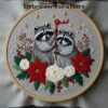 raccoon pair holiday embroidery hand embroidery pattern, raccoon pair holiday pattern, hand embroidery, hand embroidery pdf
