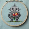 robot with flowers embroidery hand embroidery pattern, robot with flowers pattern, hand embroidery, hand embroidery pdf