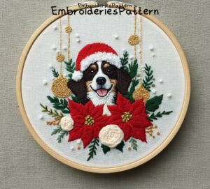 santa pup embroidery hand embroidery pattern, santa pup pattern, hand embroidery, hand embroidery pdf