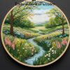 serene river landscape hand embroidery pattern, serene river landscape pattern, hand embroidery, hand embroidery pdf