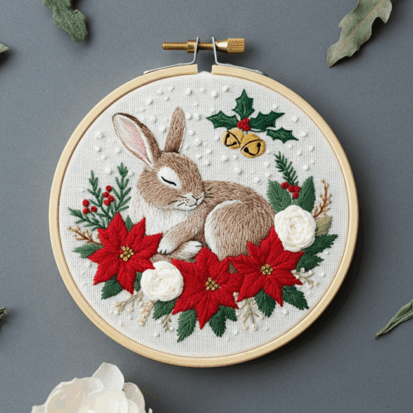 winter bunny embroidery hand embroidery pattern, winter bunny pattern, hand embroidery, hand embroidery pdf