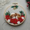 sleeping christmas pup hand embroidery pattern, sleeping christmas pup pattern, hand embroidery, hand embroidery pdf