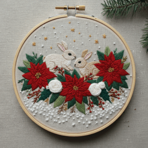 winter rabbit hand embroidery pattern, winter rabbit pattern, hand embroidery, hand embroidery pdf