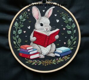 bookish bunny embroidery hand embroidery pattern, bookish bunny pattern, hand embroidery, hand embroidery pdf
