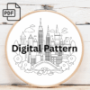city skyline embroidery art hand embroidery pattern, city pattern, hand embroidery, hand embroidery pdf