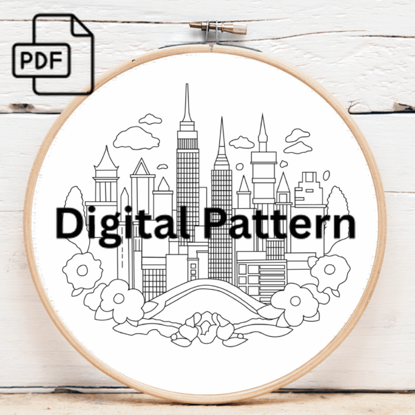 city skyline embroidery art hand embroidery pattern, city pattern, hand embroidery, hand embroidery pdf