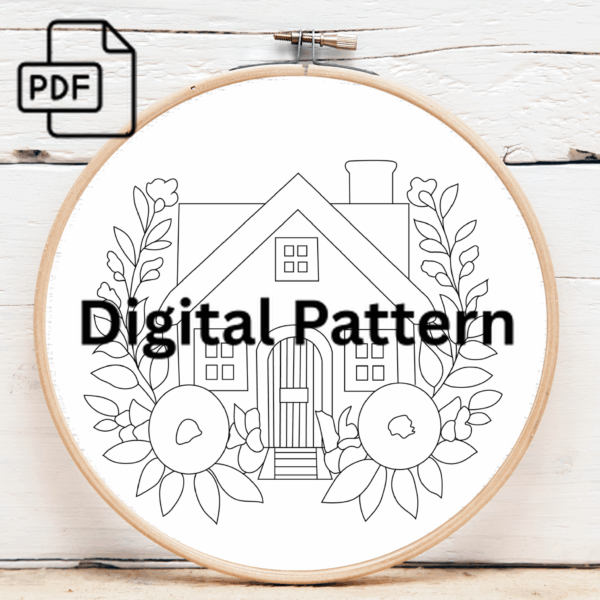 cozy cottage embroidery art hand embroidery pattern, cozy pattern, hand embroidery, hand embroidery pdf