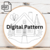 forest cottage embroidery design hand embroidery pattern, forest pattern, hand embroidery, hand embroidery pdf