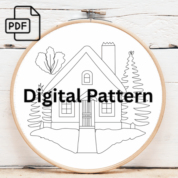 forest cottage embroidery design hand embroidery pattern, forest pattern, hand embroidery, hand embroidery pdf
