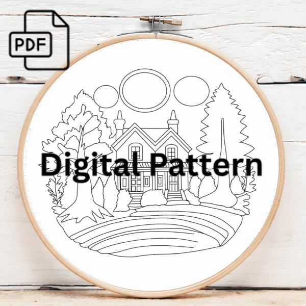 lakeside serenity embroidery hand embroidery pattern, lakeside pattern, hand embroidery, hand embroidery pdf