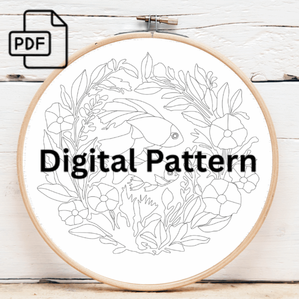 floral underwater harmony hand embroidery pattern, floral pattern, hand embroidery, hand embroidery pdf