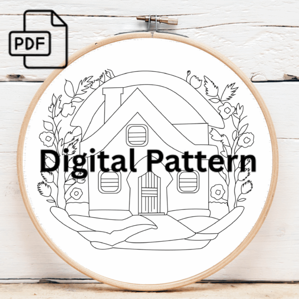 sunny cottage embroidery design hand embroidery pattern, sunny pattern, hand embroidery, hand embroidery pdf