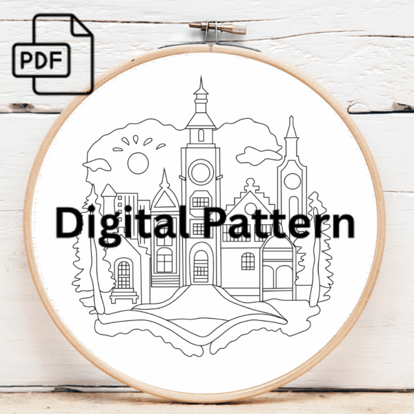 whimsical skyline embroidery hand embroidery pattern, whimsical pattern, hand embroidery, hand embroidery pdf