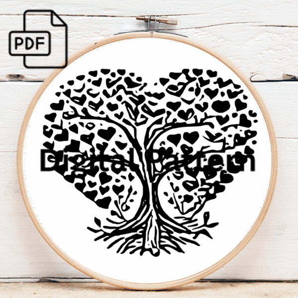 heart tree hand embroidery pattern, heart pattern, hand embroidery, hand embroidery pdf