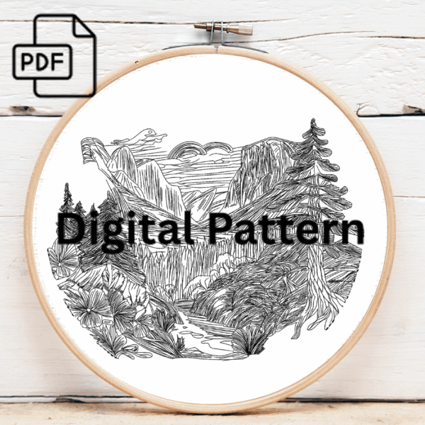 majestic valley embroidery scene hand embroidery pattern, majestic pattern, hand embroidery, hand embroidery pdf