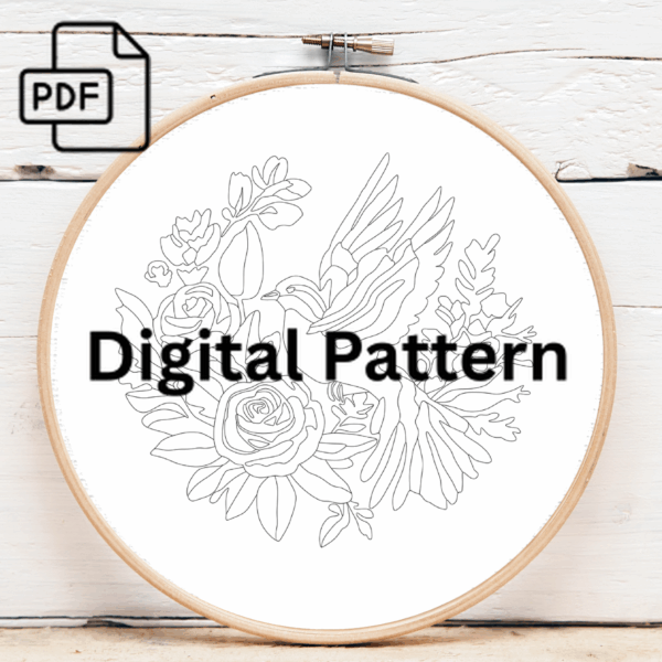 golden dove hand embroidery pattern, golden pattern, hand embroidery, hand embroidery pdf