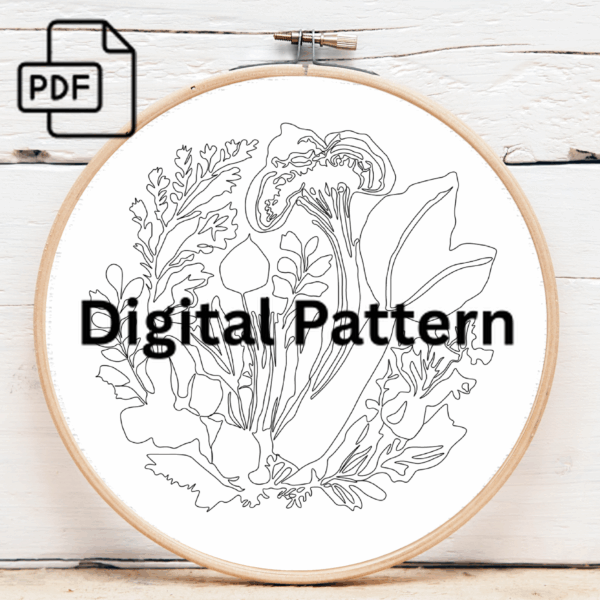 red and white wreath hand embroidery pattern, red pattern, hand embroidery, hand embroidery pdf