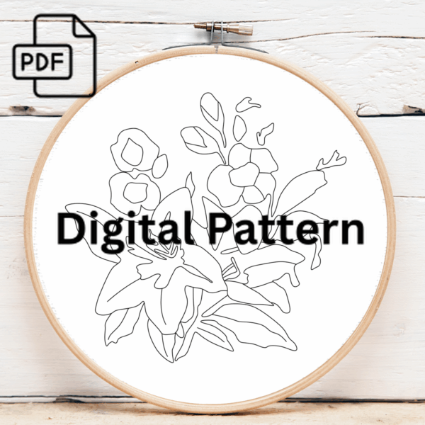 lilies hand embroidery pattern, lilies pattern, hand embroidery, hand embroidery pdf