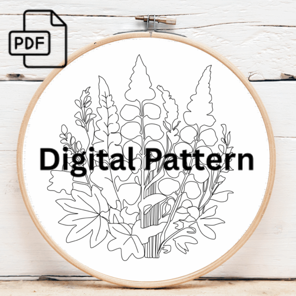 lupine flowers in shades of purple hand embroidery pattern, lupine pattern, hand embroidery, hand embroidery pdf