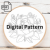 pink rose hand embroidery pattern, pink pattern, hand embroidery, hand embroidery pdf