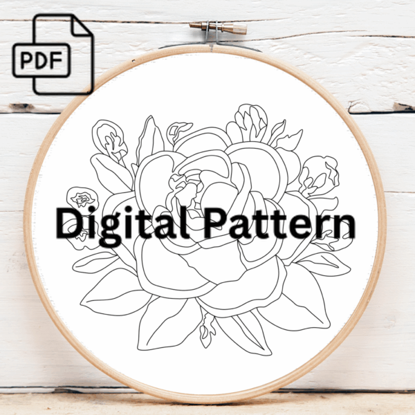 pink rose hand embroidery pattern, pink pattern, hand embroidery, hand embroidery pdf