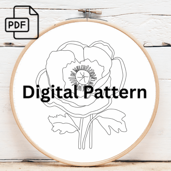 red petals with a deep blue hand embroidery pattern, red pattern, hand embroidery, hand embroidery pdf