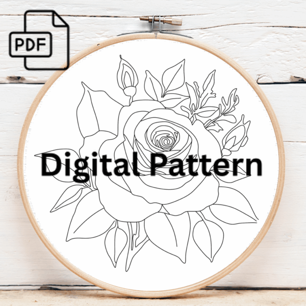 rose with red and cream-colored petals hand embroidery pattern, rose pattern, hand embroidery, hand embroidery pdf