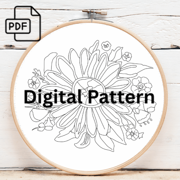 white daisy hand embroidery pattern, white pattern, hand embroidery, hand embroidery pdf