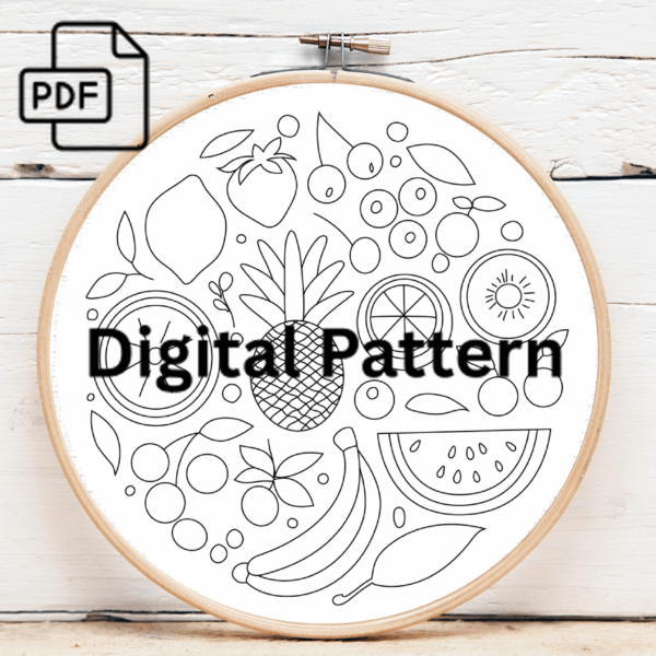 bash of fruits hand embroidery pattern, bash pattern, hand embroidery, hand embroidery pdf