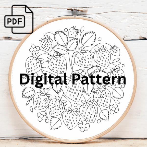strawberry hand embroidery pattern, strawberry pattern, hand embroidery, hand embroidery pdf