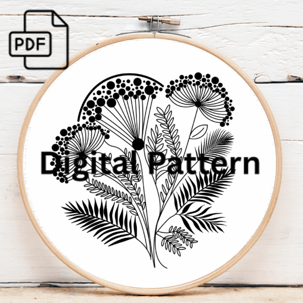 botanical fern embroidery design hand embroidery pattern, botanical pattern, hand embroidery, hand embroidery pdf
