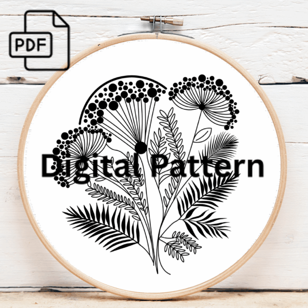 fern fantasy embroidery hand embroidery pattern, fern pattern, hand embroidery, hand embroidery pdf