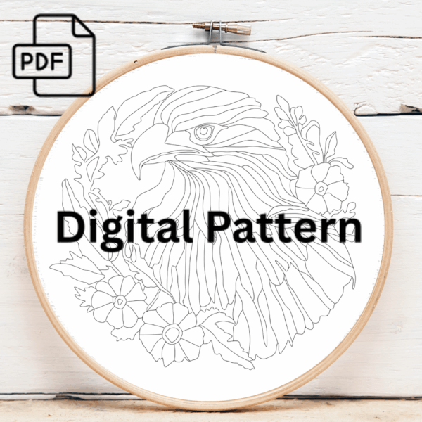 majestic bald eagle hand embroidery pattern, majestic pattern, hand embroidery, hand embroidery pdf