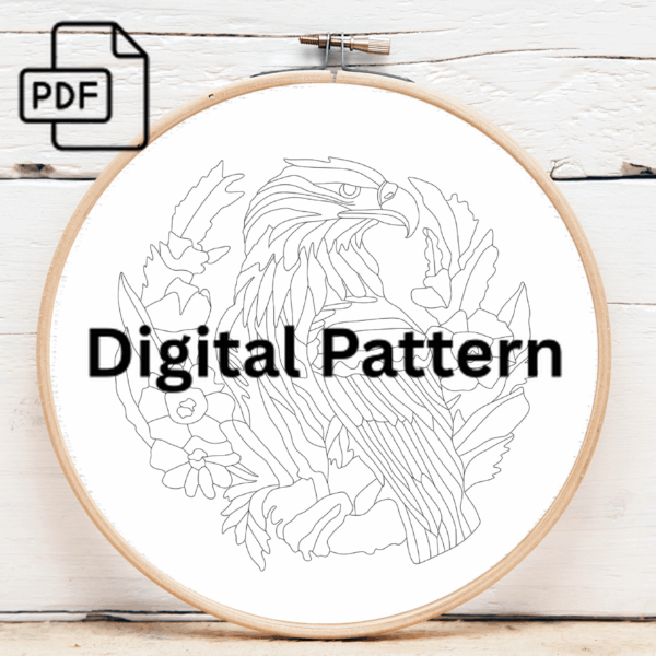 majestic eagle hand embroidery pattern, majestic pattern, hand embroidery, hand embroidery pdf