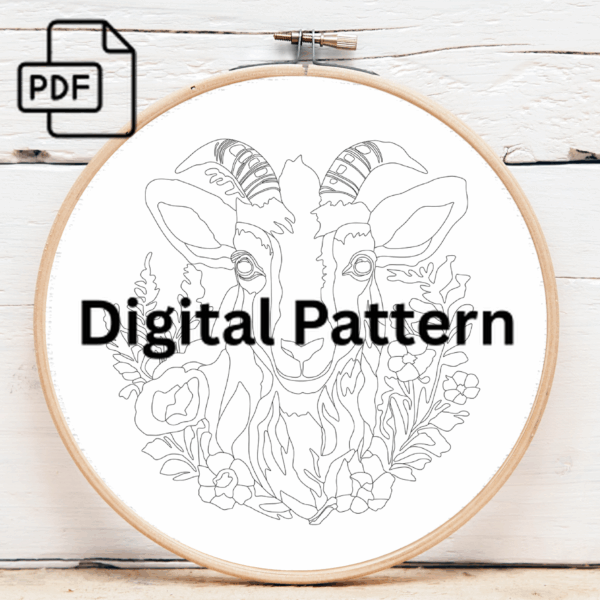 charming goat hand embroidery pattern, charming pattern, hand embroidery, hand embroidery pdf