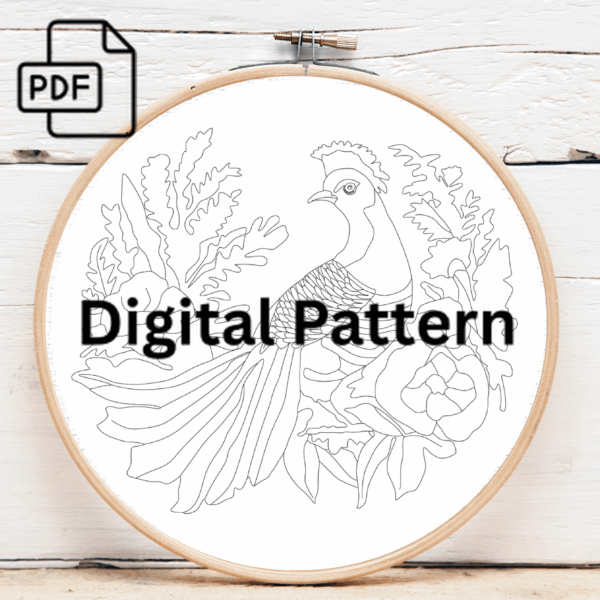 majestic peacock in bloom hand embroidery pattern, majestic pattern, hand embroidery, hand embroidery pdf