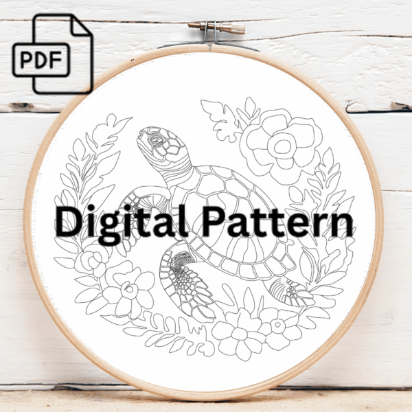 ocean jewel turtle hand embroidery pattern, ocean pattern, hand embroidery, hand embroidery pdf