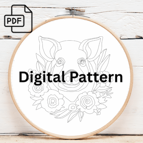playful pig hand embroidery pattern, playful pattern, hand embroidery, hand embroidery pdf