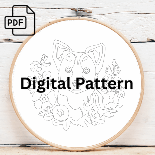 puppy blossoms hand embroidery pattern, puppy pattern, hand embroidery, hand embroidery pdf