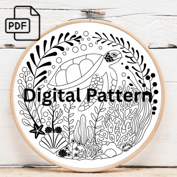 sea turtle hand embroidery pattern, sea pattern, hand embroidery, hand embroidery pdf