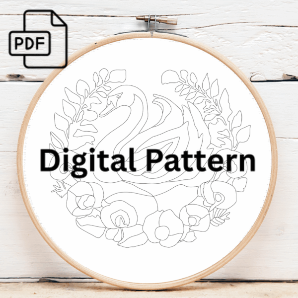 serene swan hand embroidery pattern, serene pattern, hand embroidery, hand embroidery pdf