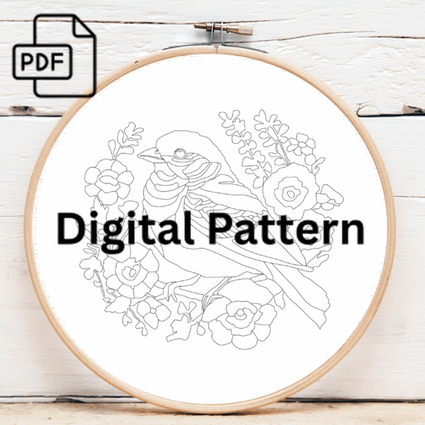 songbird hand embroidery pattern, songbird pattern, hand embroidery, hand embroidery pdf
