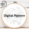 tropical toucan tapestry hand embroidery pattern, tropical pattern, hand embroidery, hand embroidery pdf
