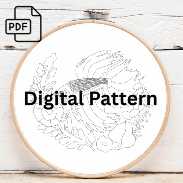 vibrant betta bloom hand embroidery pattern, vibrant pattern, hand embroidery, hand embroidery pdf
