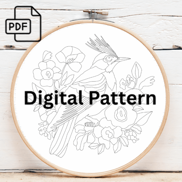 colorful bird hand embroidery pattern, colorful pattern, hand embroidery, hand embroidery pdf