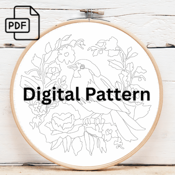 vibrant songbird hand embroidery pattern, vibrant pattern, hand embroidery, hand embroidery pdf